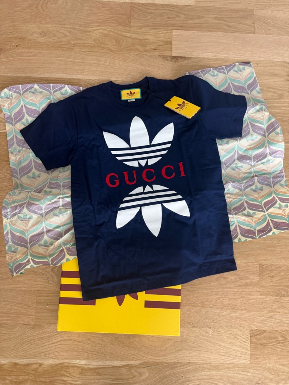 Adidas x Gucci Blue Logo Tee. Men’s XS. New with tags & box. Never tried on